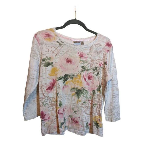 Y2k: Nicole Miller Long Sleeve Floral Top - Picture 1 of 5